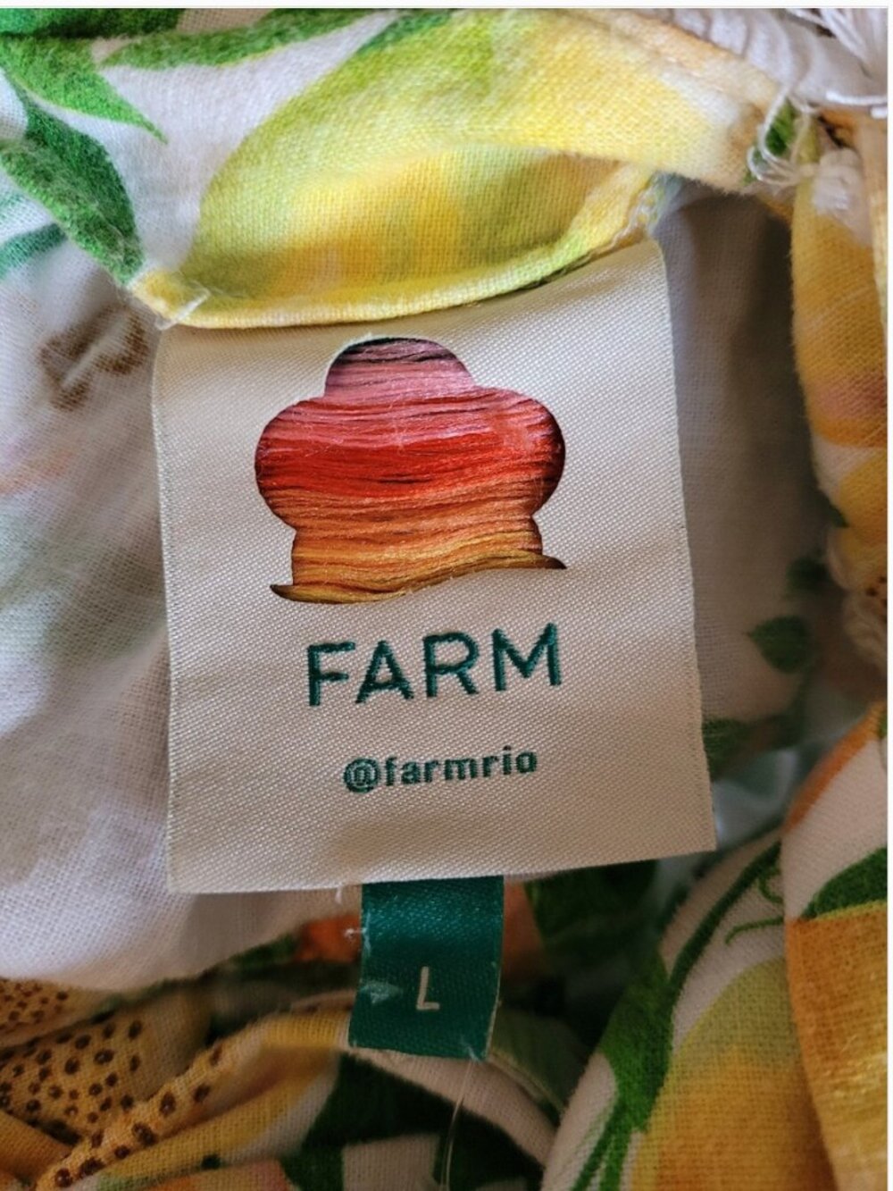 Farm Rio Papaya Salad Print Midi Linen Blend Dress size L - Picture 7 of 8